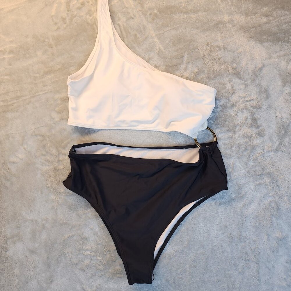 High Waist High Leg One Piece Swimsuit Womens XL Chic Timeless One Shoulder